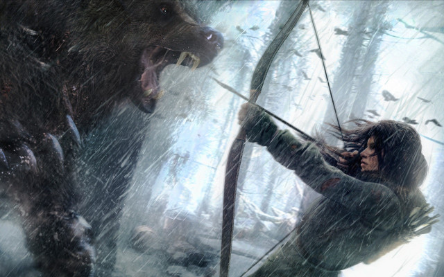 Woman aiming bear bow arrow free wallpaper - medium preview image