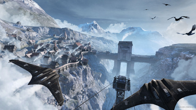 Futuristic city sky bridge birds free wallpaper - medium preview image