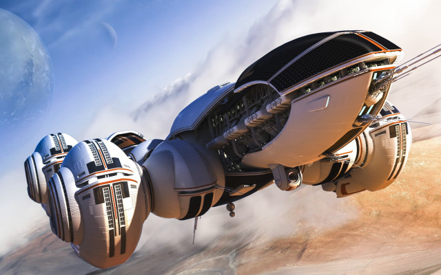 Futuristic vehicle desert planet moon free wallpaper - medium preview image