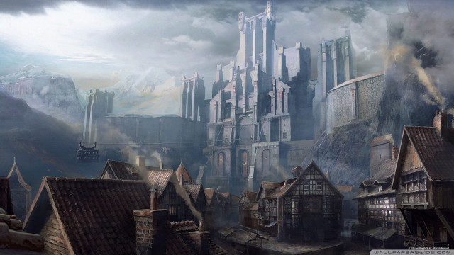 City buildings mountain clouds sky free wallpaper - medium preview image