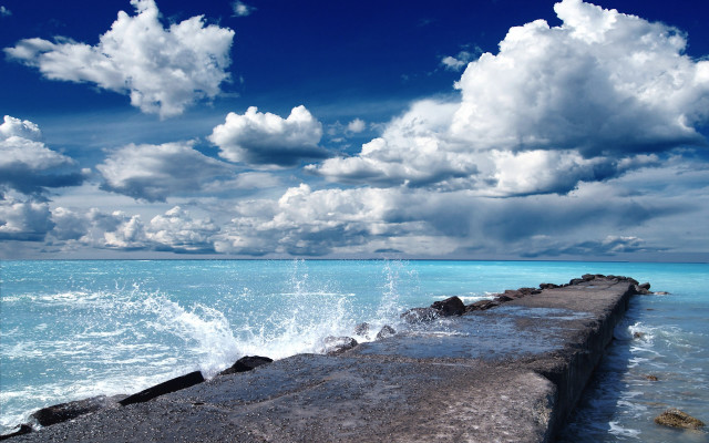 Long concrete wall ocean cloudy free wallpaper - medium preview image