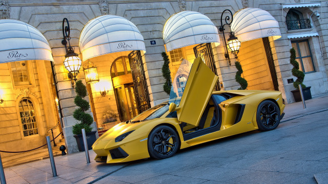 Yellow sports car night city #3 free wallpaper - medium preview image