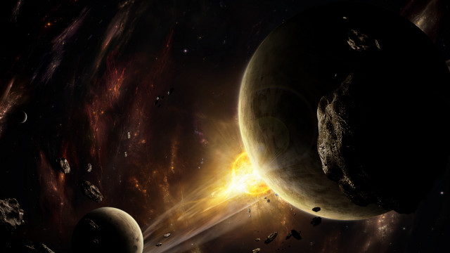 Space planet star aurora city free wallpaper - medium preview image