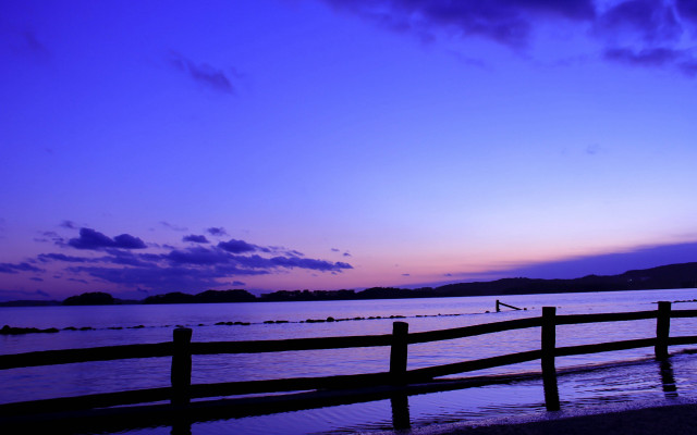 Wooden fence water sunset purple free wallpaper - medium preview image