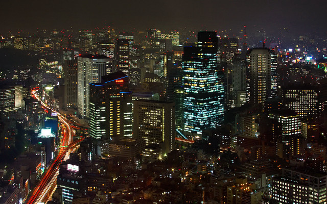 City lights night traffic skyline free wallpaper - medium preview image