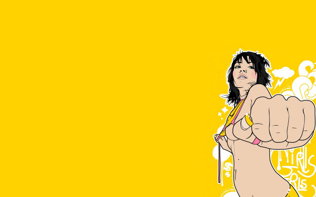 Woman fist yellow background pop free wallpaper - medium preview image