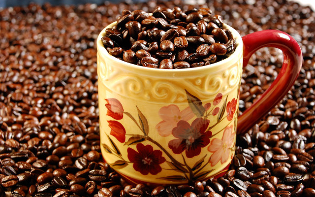 Coffee cup beans bed table free wallpaper - medium preview image