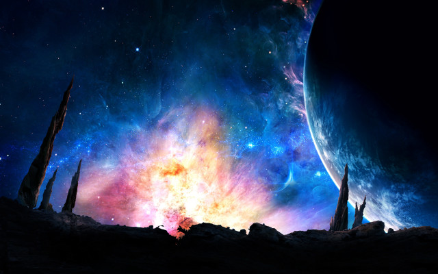 Space planet starfield aurora rocket free wallpaper - medium preview image