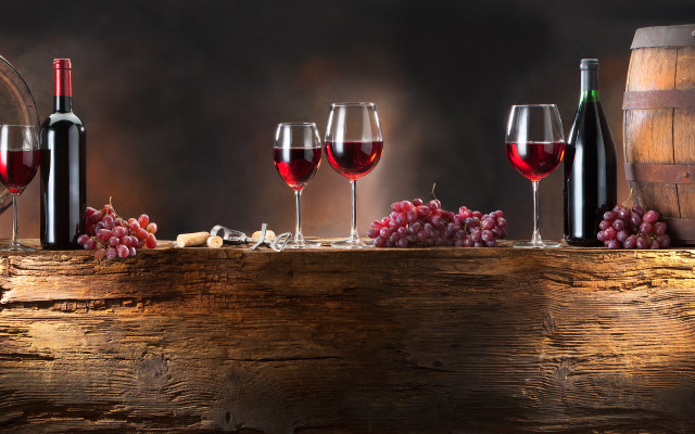 Wine glasses bottle grape barrel free wallpaper - medium preview image