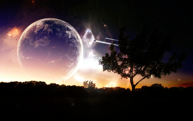 Night sky moon planet city free wallpaper - medium preview image