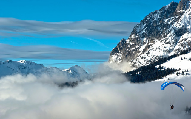 Paraglider mountains clouds snow blue free wallpaper - medium preview image