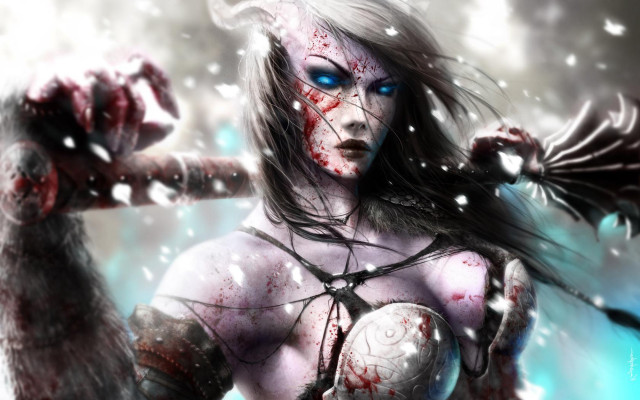 Woman bloody face sword hand free wallpaper - medium preview image