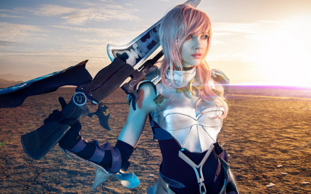 Futuristic woman sword desert beach free wallpaper - medium preview image