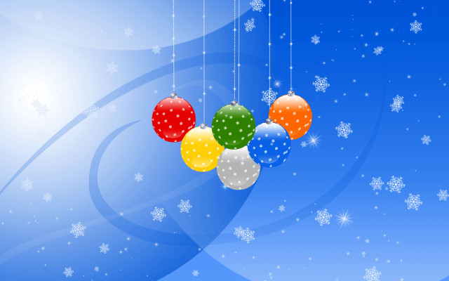 Hanging balls blue background snowflakes free wallpaper - medium preview image