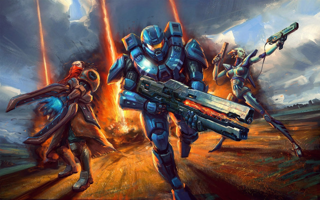 Battle scene guns sky explosion free wallpaper - medium preview image