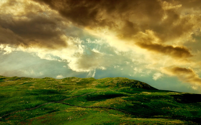 Green hill cloudy sky road free wallpaper - medium preview image
