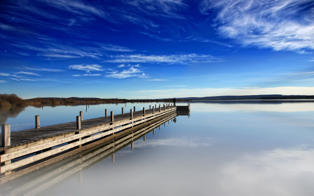 Lake dock clouds mountains sky free wallpaper - medium preview image