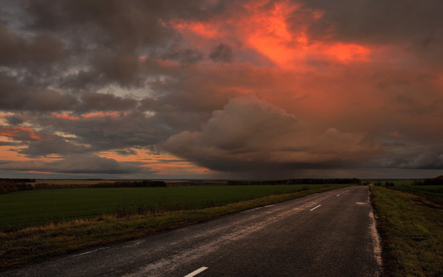 Road cloudy sunset field stormy free wallpaper - medium preview image