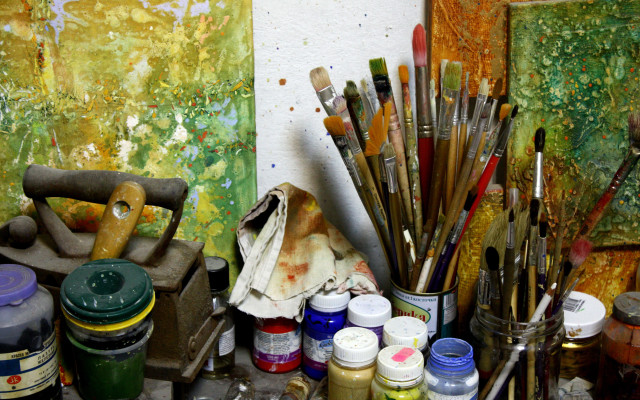 Paint brushes paints easel abstract free wallpaper - medium preview image