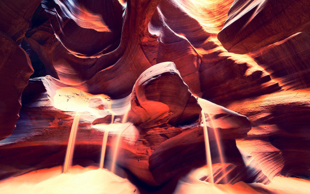 Narrow slot waterfall rock firelight free wallpaper - medium preview image