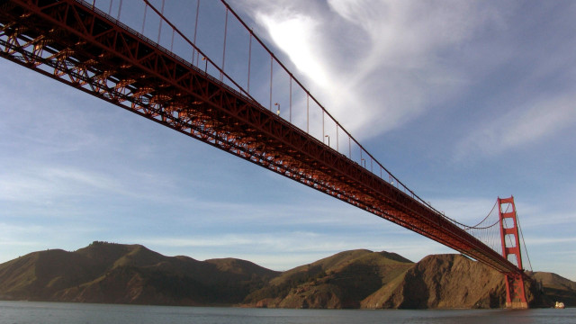 Bridge water mountains boat sky free wallpaper - medium preview image