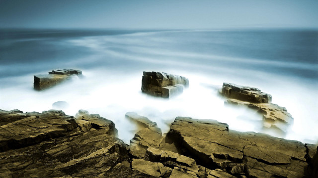 Rocky shore waves island mountains free wallpaper - medium preview image