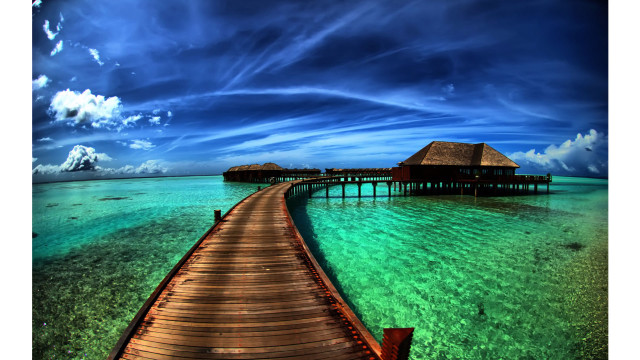 Wooden pier beach hut magic free wallpaper - medium preview image