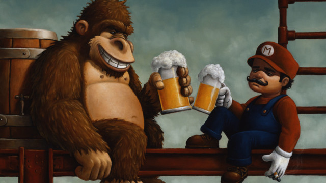 Monkey man beer ladder fineart free wallpaper - medium preview image