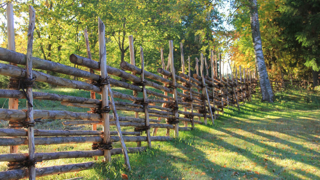Fence logs barbedwire autumn landart free wallpaper - medium preview image