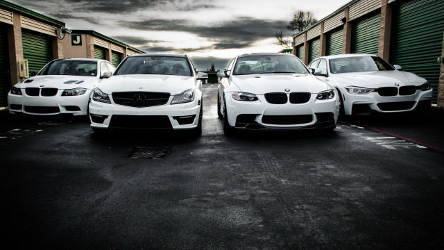 Three white cars parking lot free wallpaper - medium preview image