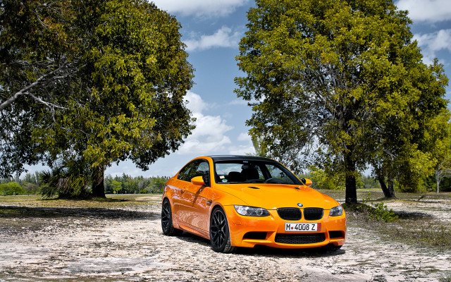 Yellow car dirt field trees free wallpaper - medium preview image