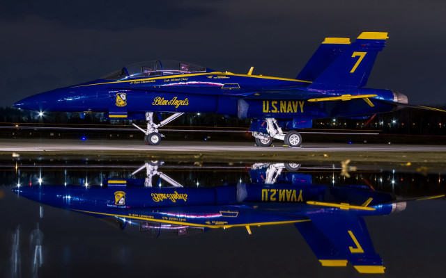 Blue fighter jet night reflections free wallpaper - medium preview image