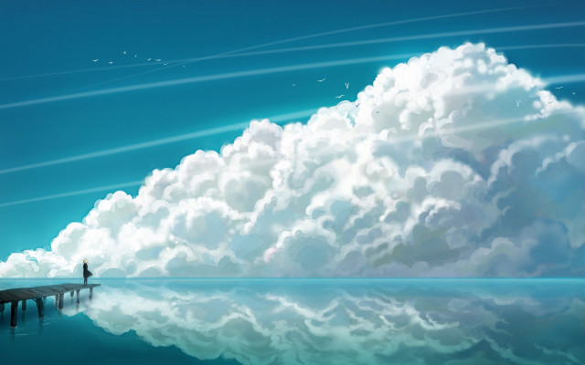 Pier cloudy sky bird ocean free wallpaper - medium preview image