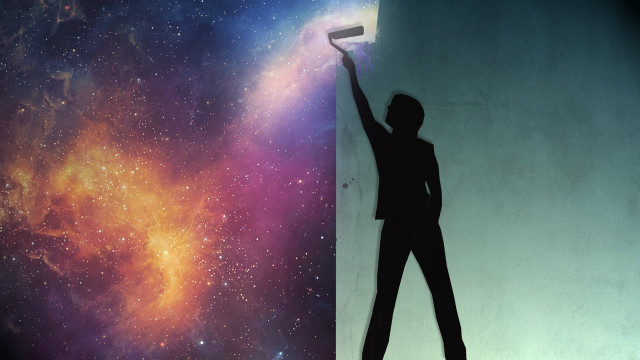 Space man galaxy painting roller free wallpaper - medium preview image