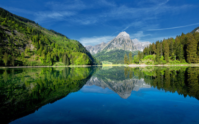 Mountain lake reflection forest nature free wallpaper - medium preview image