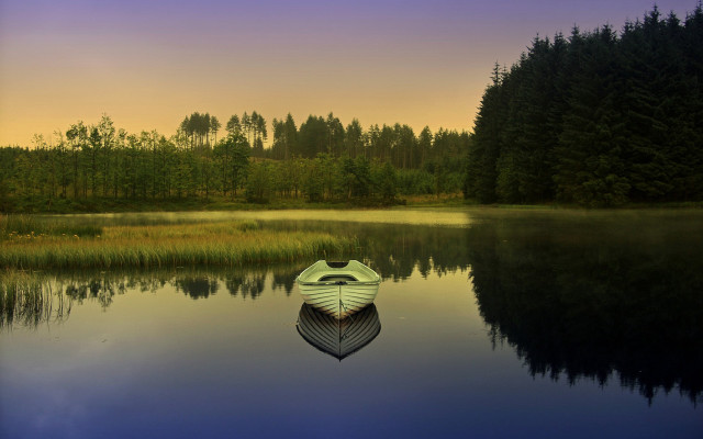 Lake boat trees purple sky free wallpaper - medium preview image