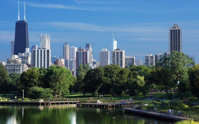 City skyline lake park architecture free wallpaper - medium preview image