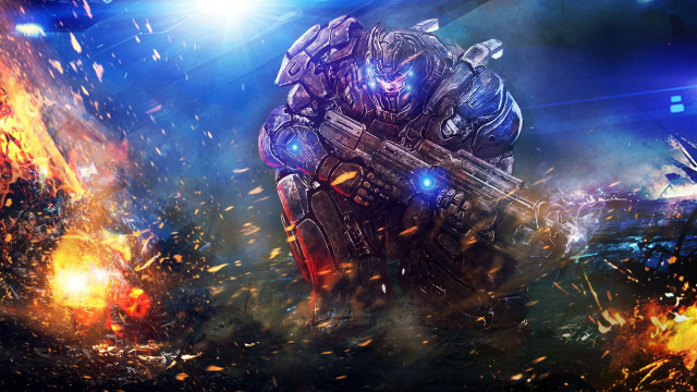 Large robot space station explosion free wallpaper - medium preview image