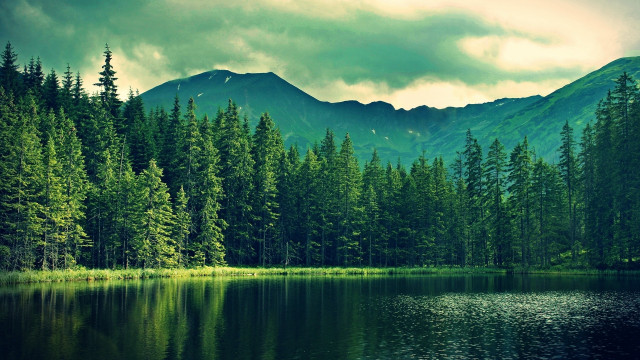 Lake forest mountains cloudy sky #4 free wallpaper - medium preview image