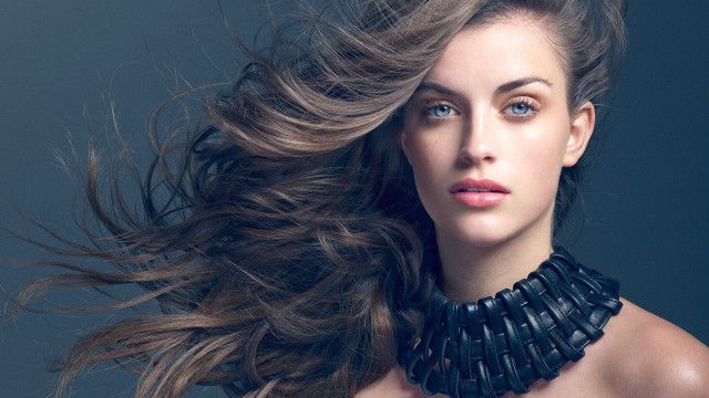 Woman blackchoker flyinghair blueeyes lips free wallpaper - medium preview image