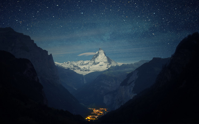 Mountain snow peak city night free wallpaper - medium preview image