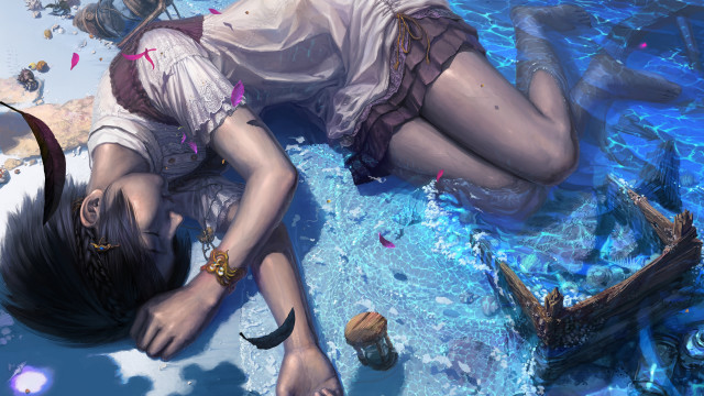 Woman water knife fish digital free wallpaper - medium preview image