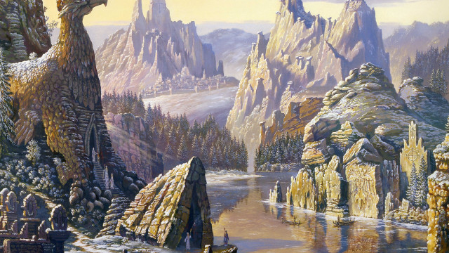 Mountain landscape river bird castle free wallpaper - medium preview image