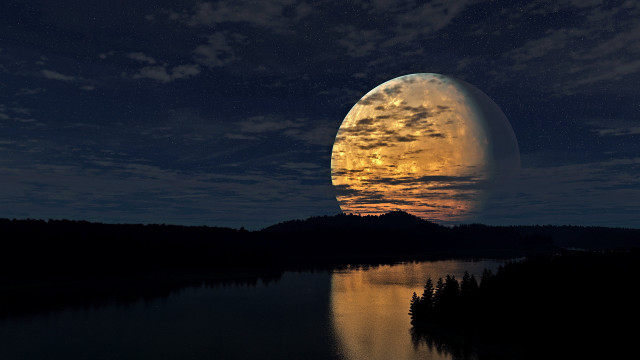 Full moon lake night reflection #2 free wallpaper - medium preview image