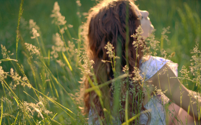 Girl field sky blowing grass free wallpaper - medium preview image