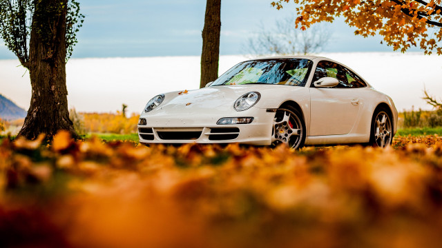 White car autumn leaves fire free wallpaper - medium preview image