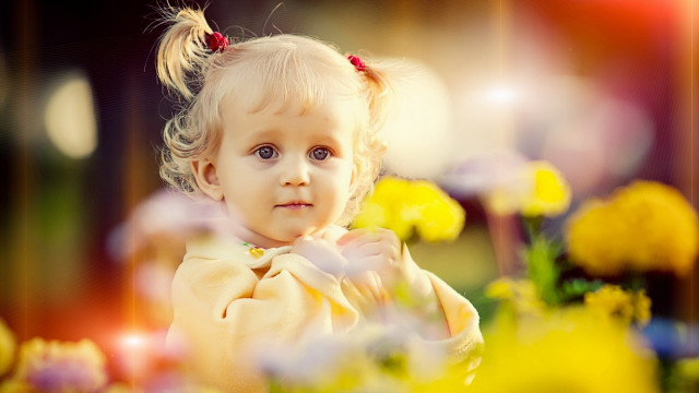 Little girl flowers portrait bokeh free wallpaper - medium preview image