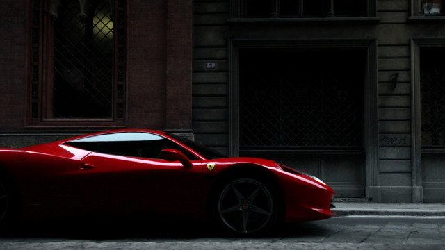 Red sports car street building #2 free wallpaper - medium preview image