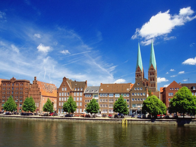 City river church steeple blue free wallpaper - medium preview image