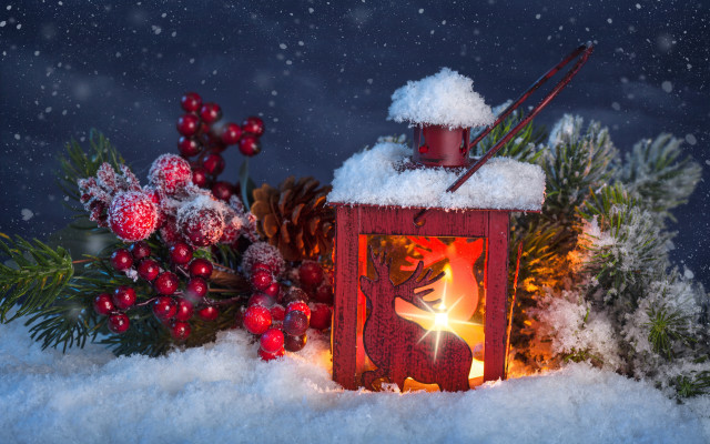 Lantern deer snow christmas folk free wallpaper - medium preview image